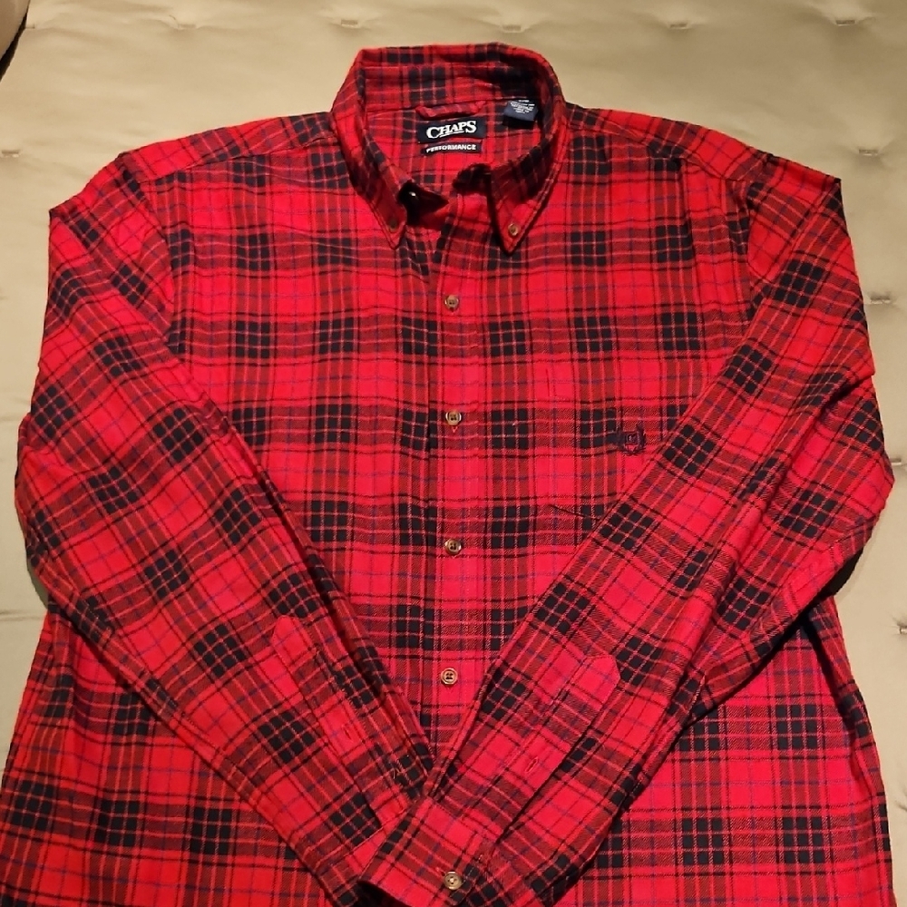 Chaps Performance Red And Black Plaid Flannel But… - image 1